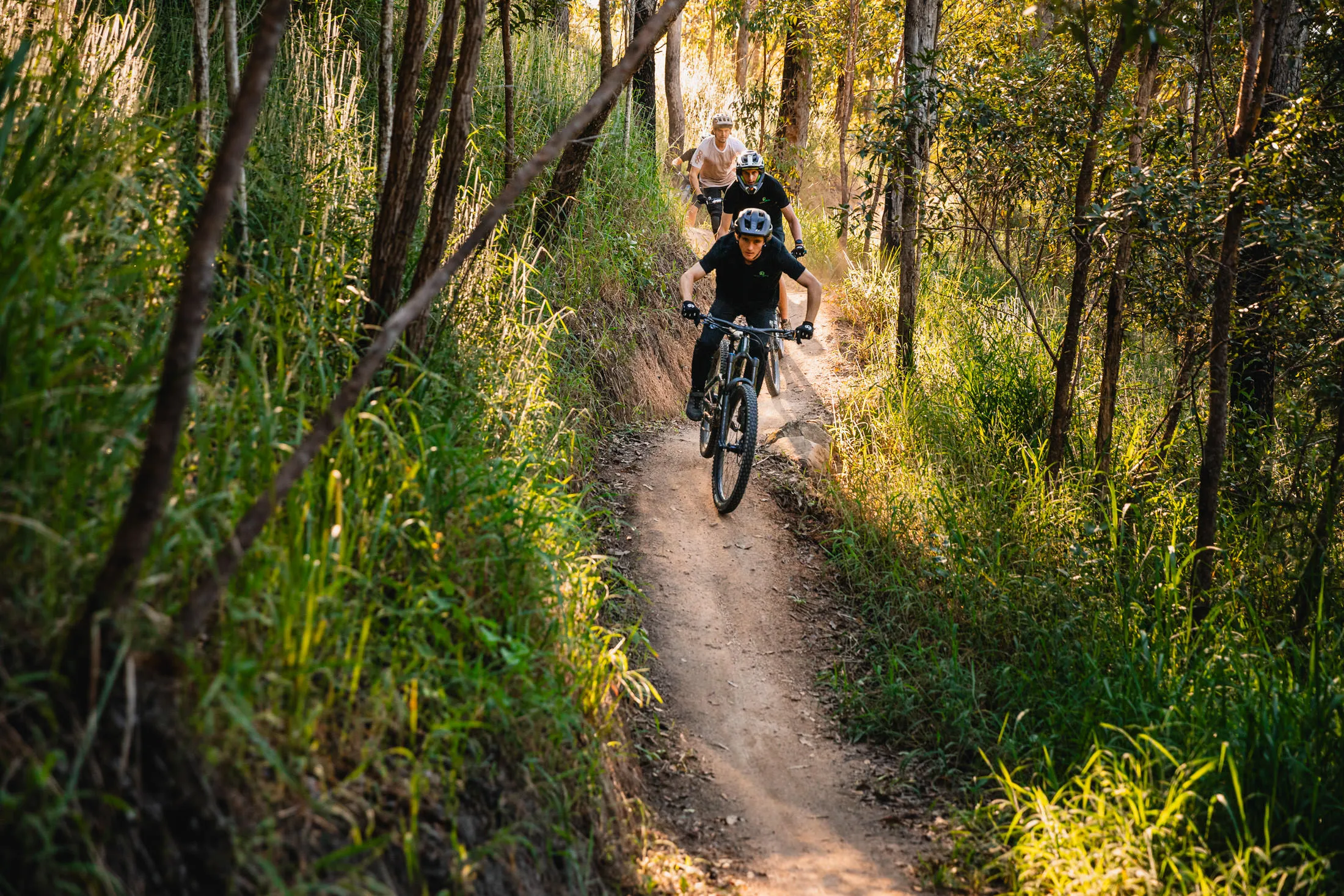 Two riders descending at Finch Hatton MTB mountain bike trail Mackay